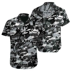 Las Vegas Raiders Grayscale Collage Floral Hawaiian Shirt
