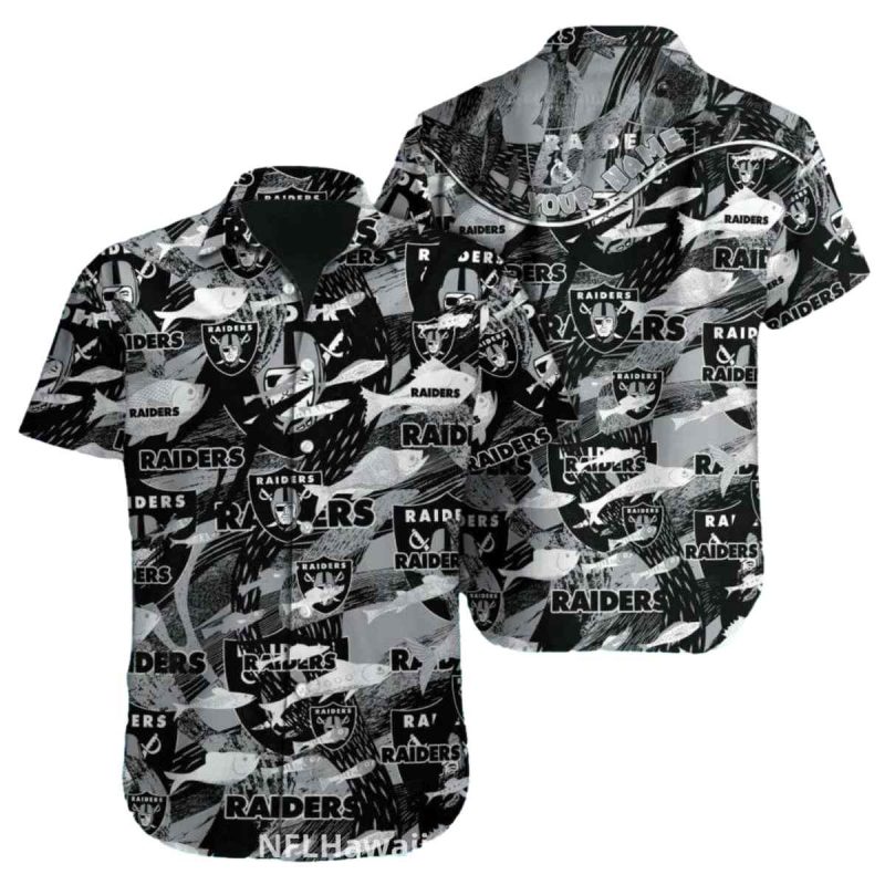 Las Vegas Raiders Grayscale Collage Floral Hawaiian Shirt 1