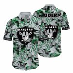 Las Vegas Raiders Green And Black Tropical Leaf Pattern Hawaiian Shirt
