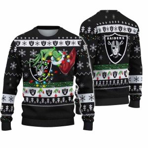 Las Vegas Raiders Grinch Hand Christmas Ugly Sweater