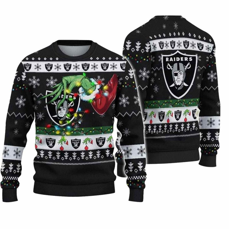 Las Vegas Raiders Grinch Hand Christmas Ugly Sweater 1