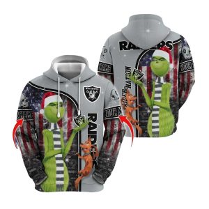 Las Vegas Raiders Grinch Santa Claus AOP Hoodie