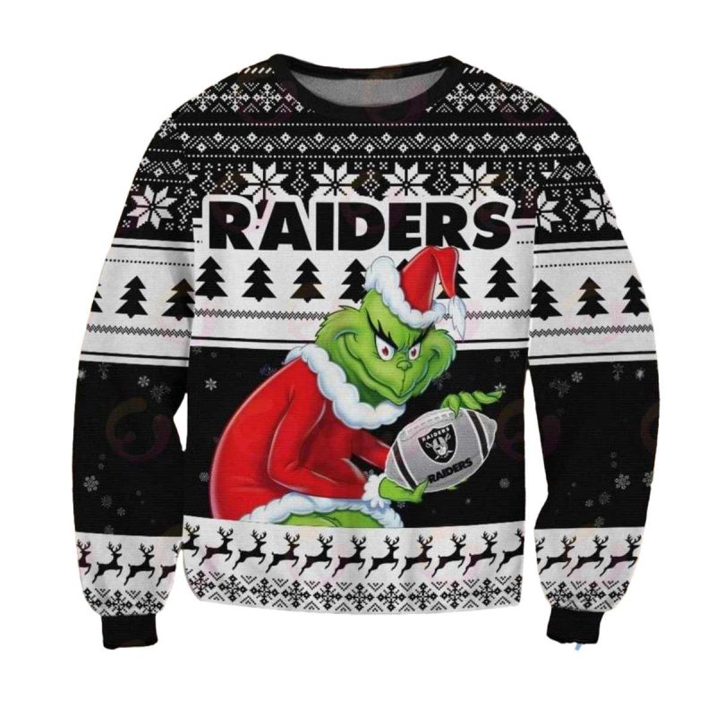 Las Vegas Raiders Grinch Santa Claus Hug Ball Ugly Sweater 1
