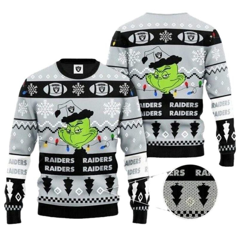 Las Vegas Raiders Grinch Santa Claus Ugly Sweater 1