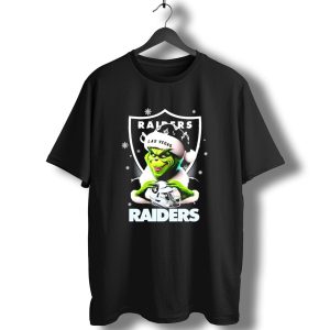 Las Vegas Raiders Grinch Santa Merry Christmas Snowflakes T-Shirt