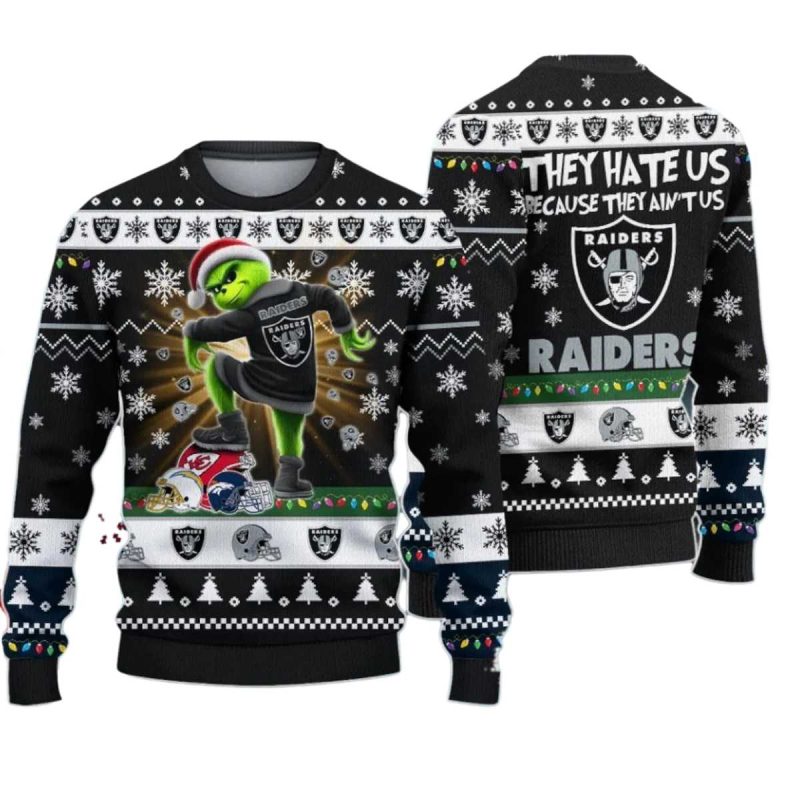 Las Vegas Raiders Grinch They Hate Us Because They Aint Us Ugly Sweater 1