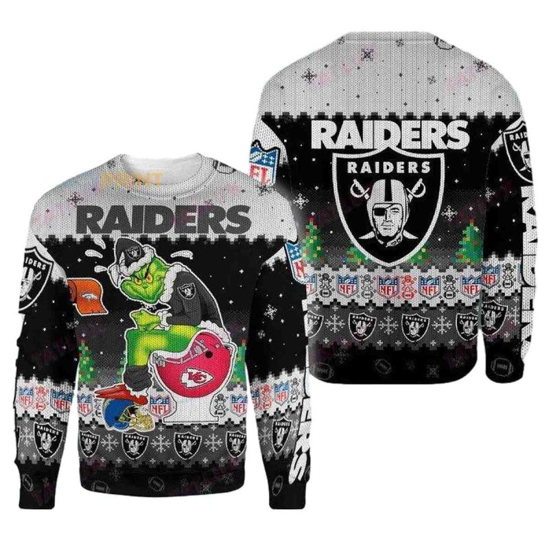 Las Vegas Raiders Grinch Toile Ugly Sweater 1
