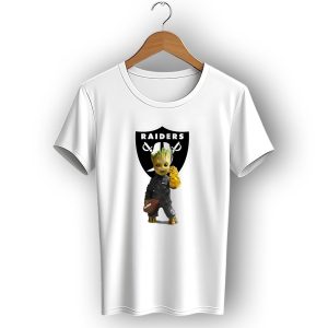 Las Vegas Raiders Groot Holding Football With Gauntlet In Front Of Raiders T-Shirt