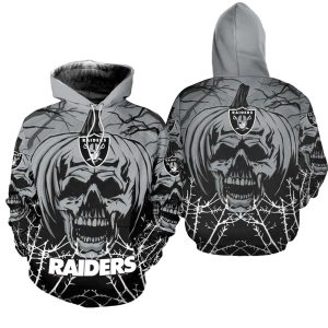 Las Vegas Raiders Halloween Pumpkin Skull AOP Hoodie