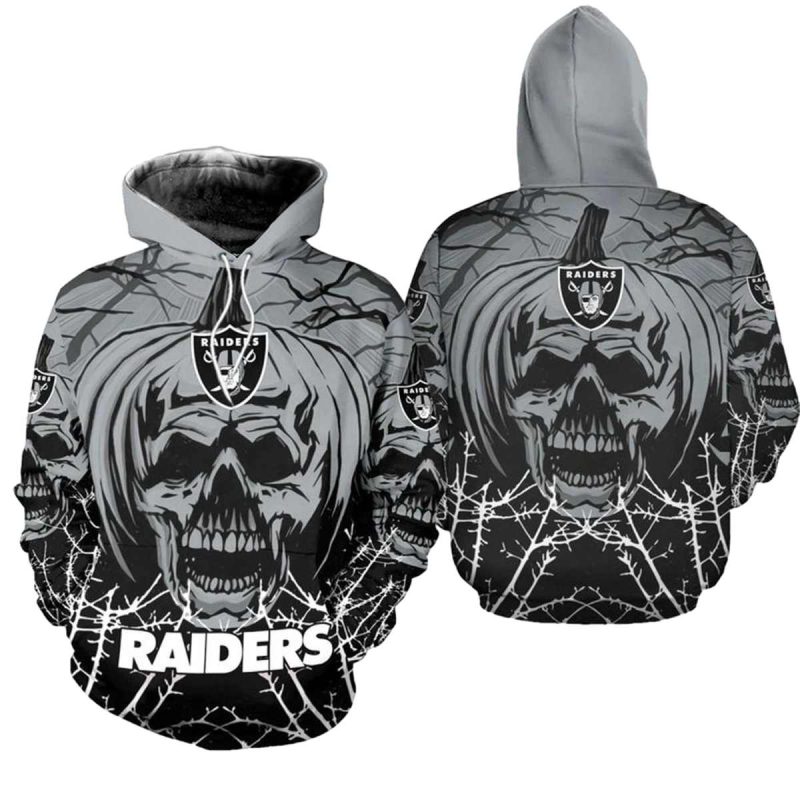 Las Vegas Raiders Halloween Pumpkin Skull Aop Hoodie 1