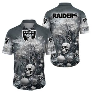 Las Vegas Raiders Halloween Skull Pumpkin Hawaiian Shirt