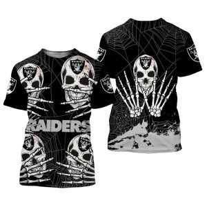 Las Vegas Raiders Hand Skull For Halloween Spider Wed Pattern AOP T-Shirt