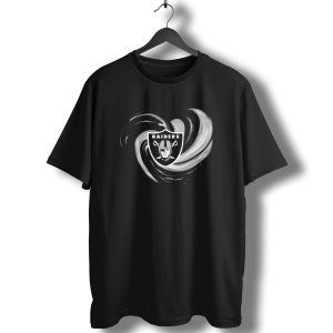 Las Vegas Raiders Heart Design With Logo In Black And White Swirl T-Shirt