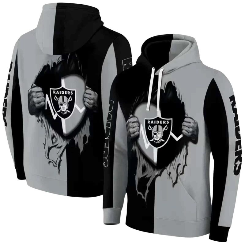 Las Vegas Raiders Heartbeat Graphic Black Aop Hoodie 1