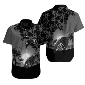 Las Vegas Raiders Hibiscus Palm Shadows Hawaiian Shirt