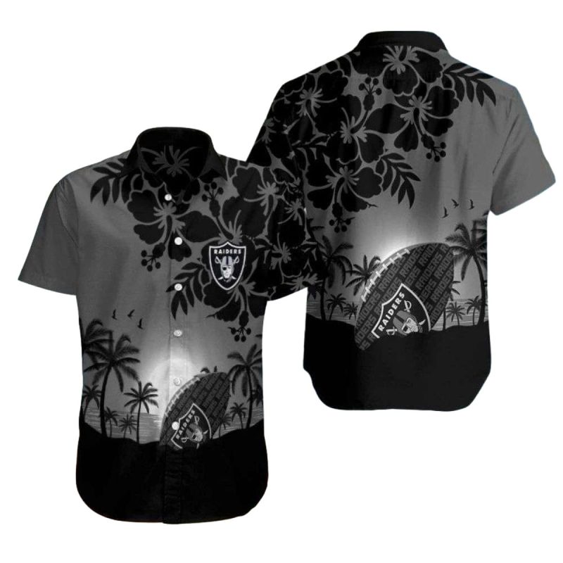 Las Vegas Raiders Hibiscus Palm Shadows Hawaiian Shirt 1