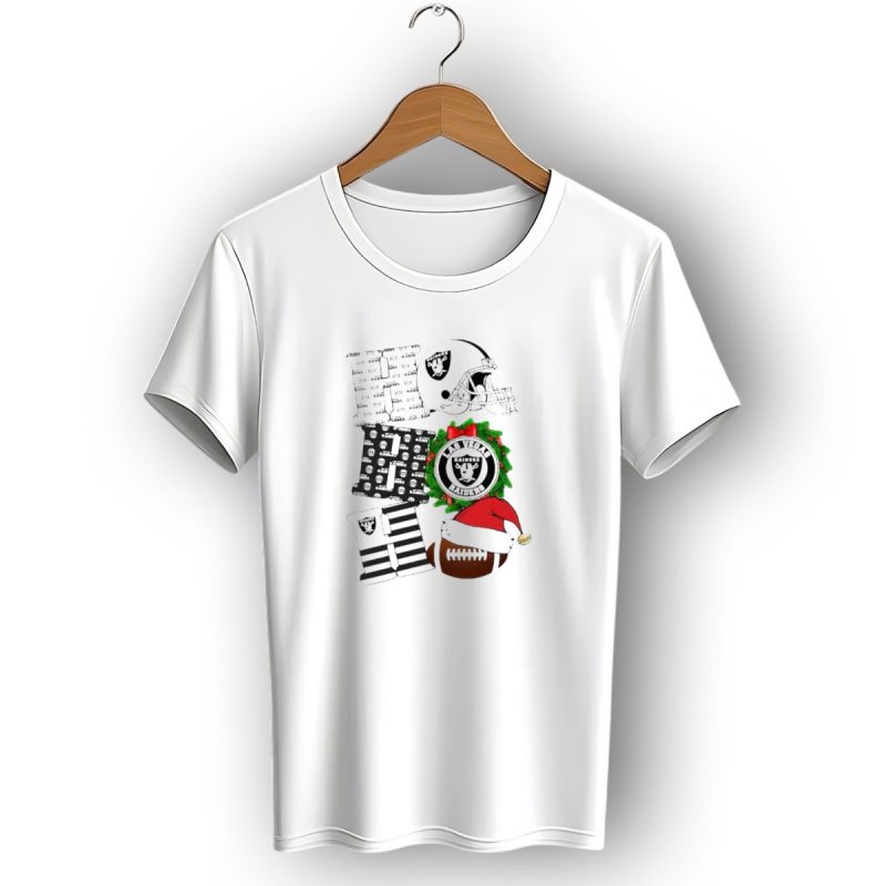 Las Vegas Raiders Ho Ho Ho Merry Christmas Helmet Wreath Football T Shirt 1 T Shirt 1
