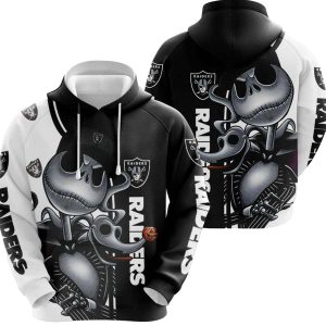 Las Vegas Raiders Jack Skellington Halloween Black And White AOP Hoodie