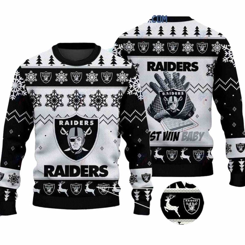 Las Vegas Raiders Just Win Baby Christmas Ugly Sweater 1