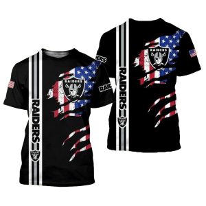 Las Vegas Raiders Logo And American Flag Black AOP T-Shirt