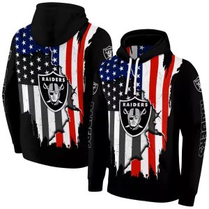Las Vegas Raiders Logo And American Pride Black AOP Hoodie