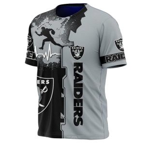 Las Vegas Raiders Logo And Graphic Heart Ecg Line AOP T-Shirt