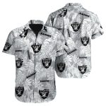 Las Vegas Raiders Logo And Gray Tropical Leaves Hawaiian Shirt