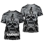 Las Vegas Raiders Logo And Halloween Pumpkin Skull AOP T-Shirt