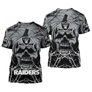 Las Vegas Raiders Logo And Halloween Pumpkin Skull AOP T-Shirt