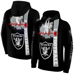 Las Vegas Raiders Logo And Heartbeat Black AOP Hoodie