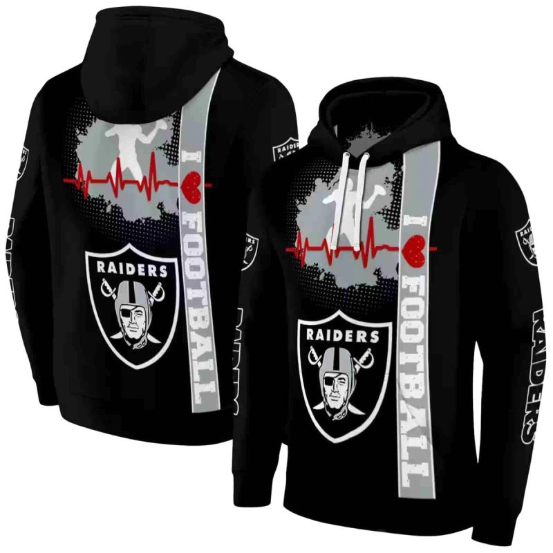 Las Vegas Raiders Logo And Heartbeat Black Aop Hoodie 1
