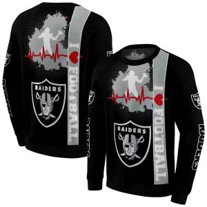 Las Vegas Raiders Logo And Heartbeat Black AOP Sweatshirt