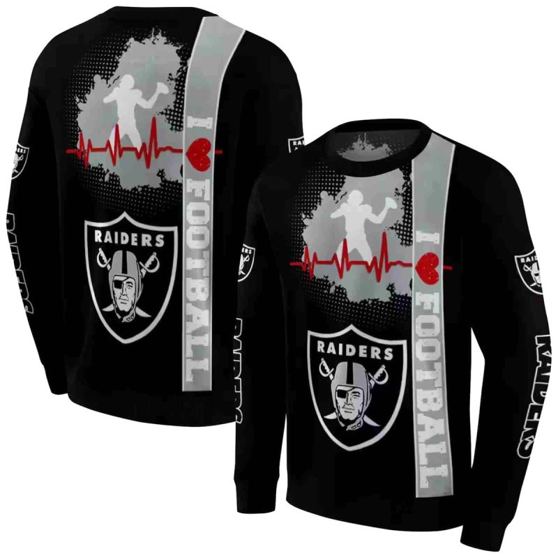 Las Vegas Raiders Logo And Heartbeat Black Aop Sweatshirt 1