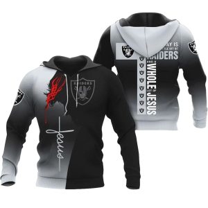 Las Vegas Raiders Logo And Jesus AOP Hoodie
