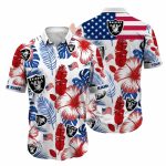 Las Vegas Raiders Logo And Red Hibiscus Floral Pattern Hawaiian Shirt