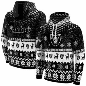 Las Vegas Raiders Logo And Reindeer Ugly Motif Black AOP Hoodie