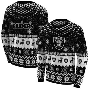 Las Vegas Raiders Logo And Reindeer Ugly Motif Black AOP Sweatshirt