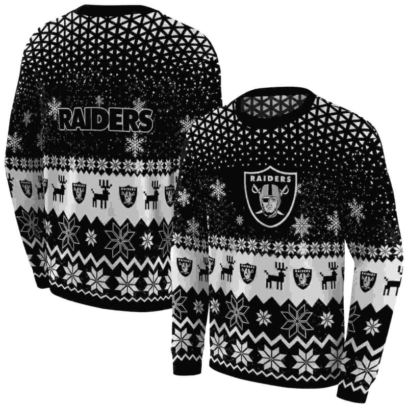 Las Vegas Raiders Logo And Reindeer Ugly Motif Black Aop Sweatshirt 1