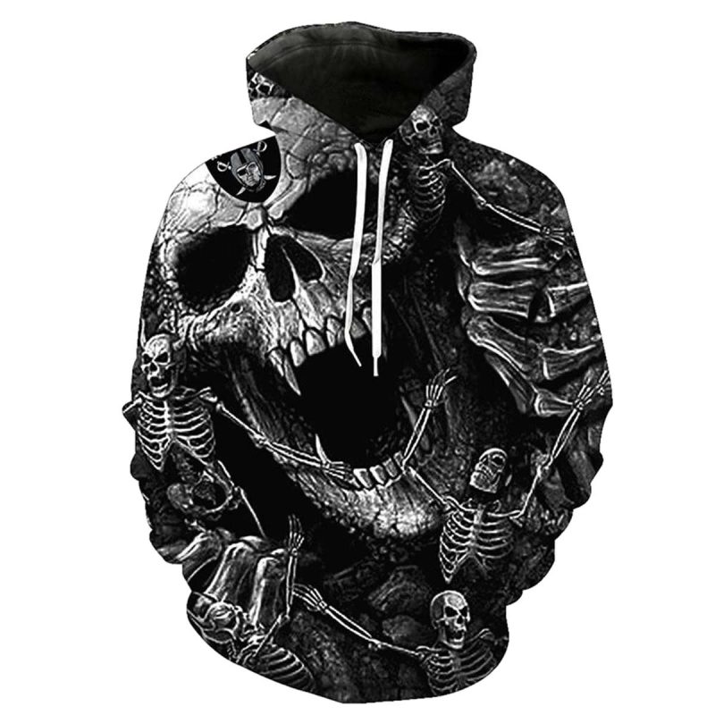 Las Vegas Raiders Logo And Skull Horror Halloween Aop Hoodie 1