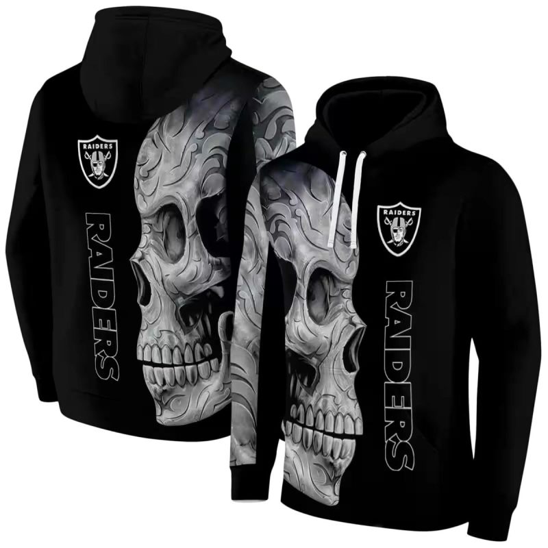 Las Vegas Raiders Logo And Skull Motif Black Aop Hoodie 1