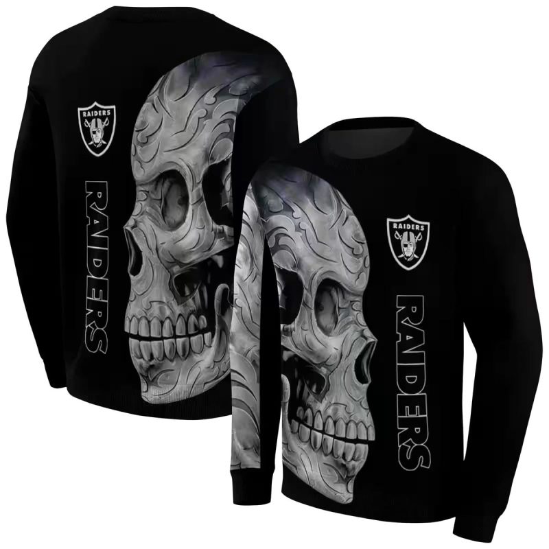 Las Vegas Raiders Logo And Skull Motif Black Aop Sweatshirt 1