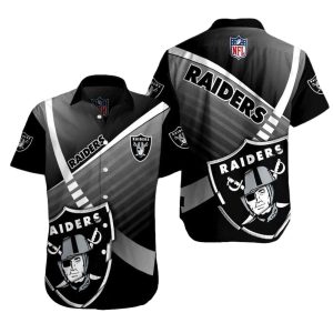 Las Vegas Raiders Logo Black And White Gradient Pattern Hawaiian Shirt