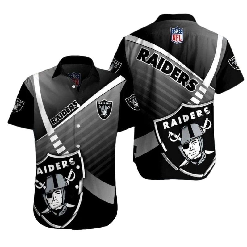 Las Vegas Raiders Logo Black And White Gradient Pattern Hawaiian Shirt 1