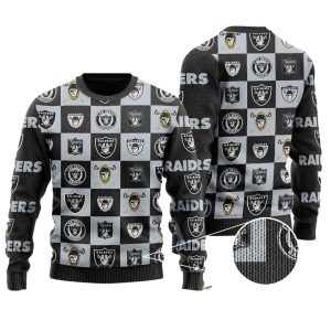 Las Vegas Raiders Logo Checkered Flannel Ugly Sweater
