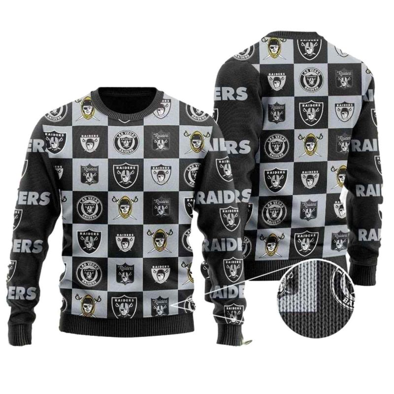 Las Vegas Raiders Logo Checkered Flannel Ugly Sweater 1