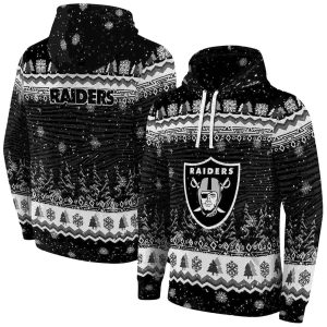 Las Vegas Raiders Logo Christmas Trees Ugly Black AOP Hoodie