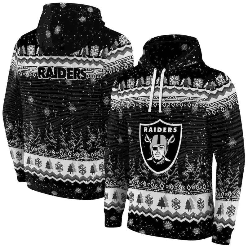 Las Vegas Raiders Logo Christmas Trees Ugly Black Aop Hoodie 1