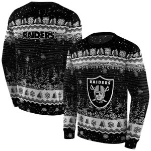 Las Vegas Raiders Logo Christmas Trees Ugly Black AOP Sweatshirt