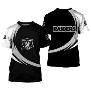 Las Vegas Raiders Logo Curve Style Black Silver AOP T-Shirt