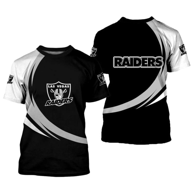 Las Vegas Raiders Logo Curve Style Black Silver Aop T Shirt 1